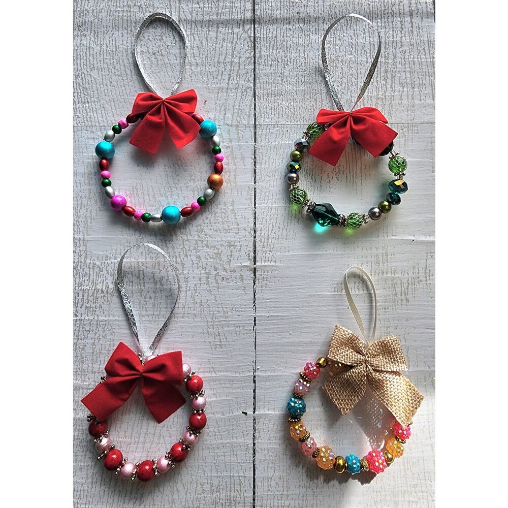 Handmade Beaded Wreath Christmas Ornaments
